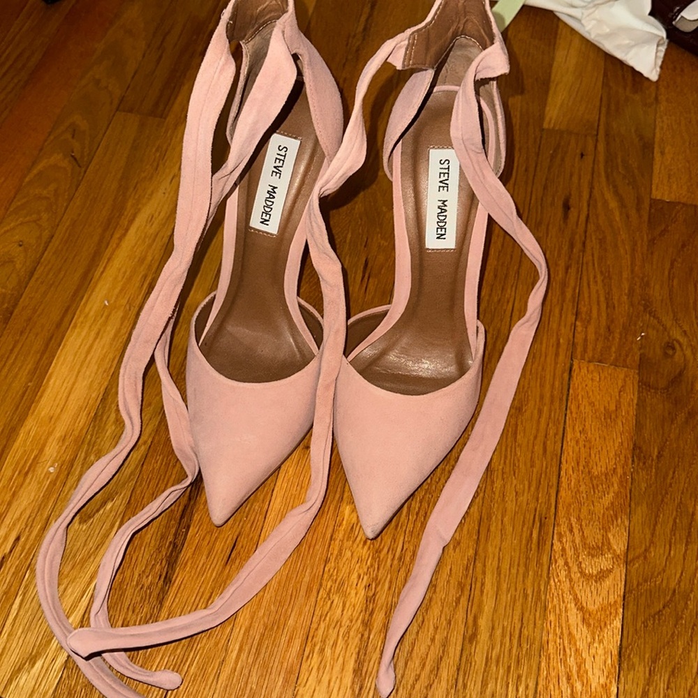 Steve Madden suede light pink high heels with ankle tie size 8